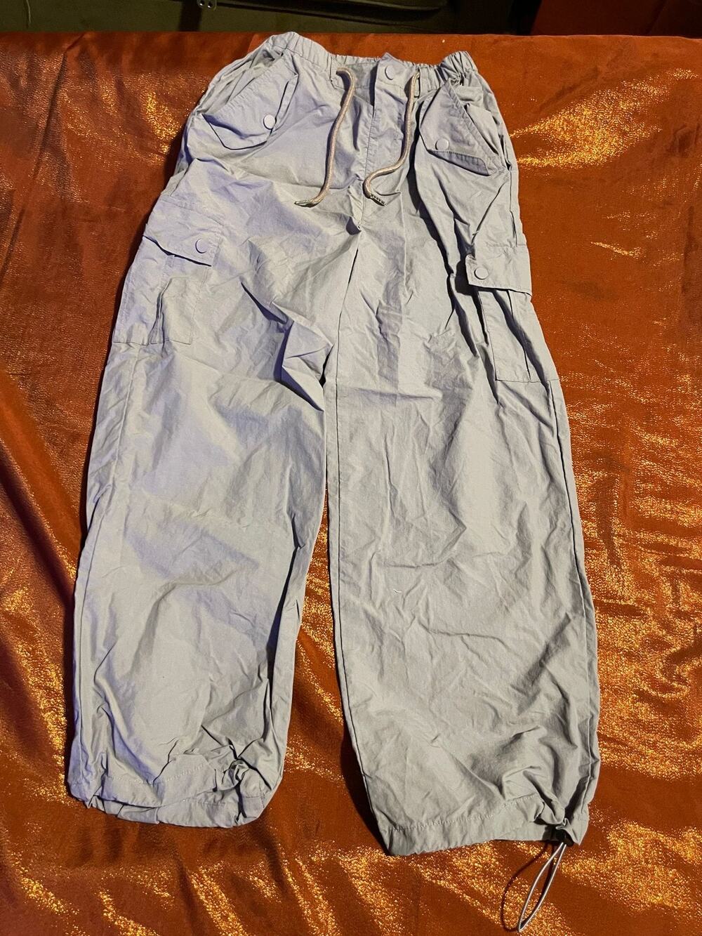 Rolanko Cargo Pants Womens 160 Lilac Elastic Waist Drawstring Toggle Cargo